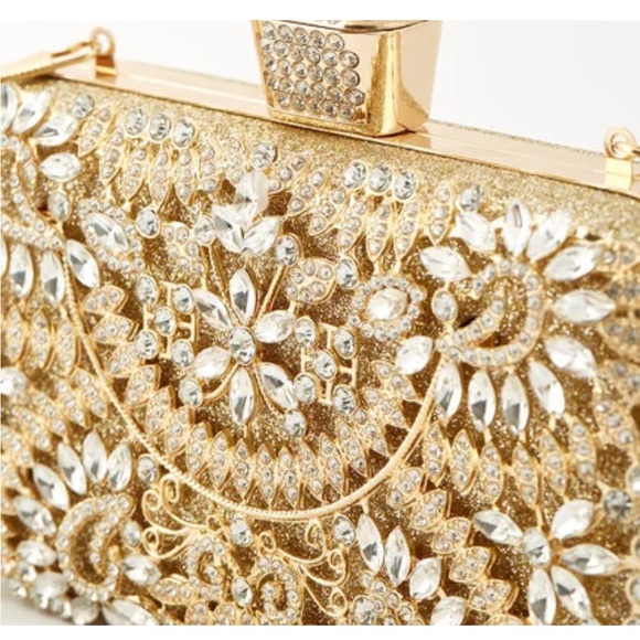 Medium Gold Jewel-Encrusted Clutch - Picture 1 of 4